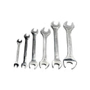 Set of six Facom metric open-end wrenches in sizes 11mm, 14mm, 16mm, 18mm, 20mm, and 21mm arranged on white background.