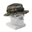 Camouflage military tactical boonie hat with mesh top and MOLLE loops, breathable and adjustable for summer use