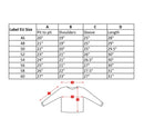 Size chart for Mil-Tec German pullover sweater showing measurements for chest, shoulders, sleeves, and length in inches.