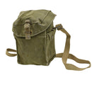 Original British Military M44 gas mask filter bag in olive drab with shoulder strap, durable and compact design.
