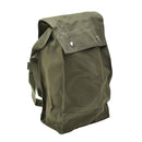 Olive green vintage Hungarian military gas mask carrying bag with straps and button closure for M67 respirator storage.