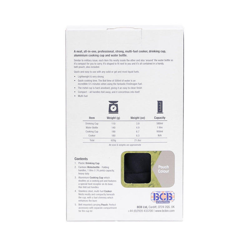 BCB Multi-Fuel kooksysteem NAVO FLASS ALUMINUM KAVE SET CANTEN Black zakje