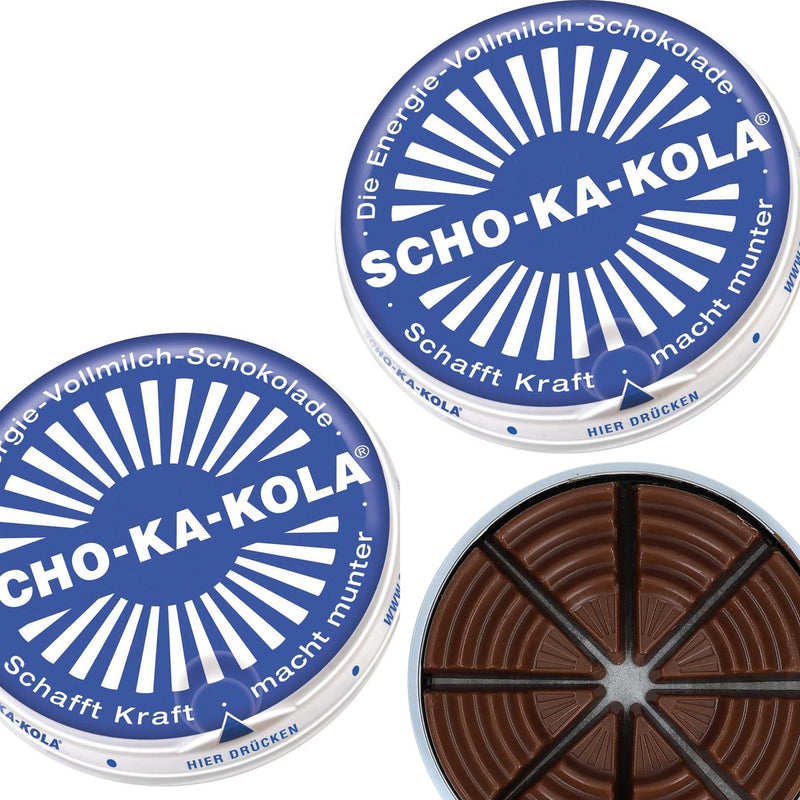 Duitse energie Melk chocolade Scho-Ka-Kola Volle Milk 100 G Tin Can Blauw