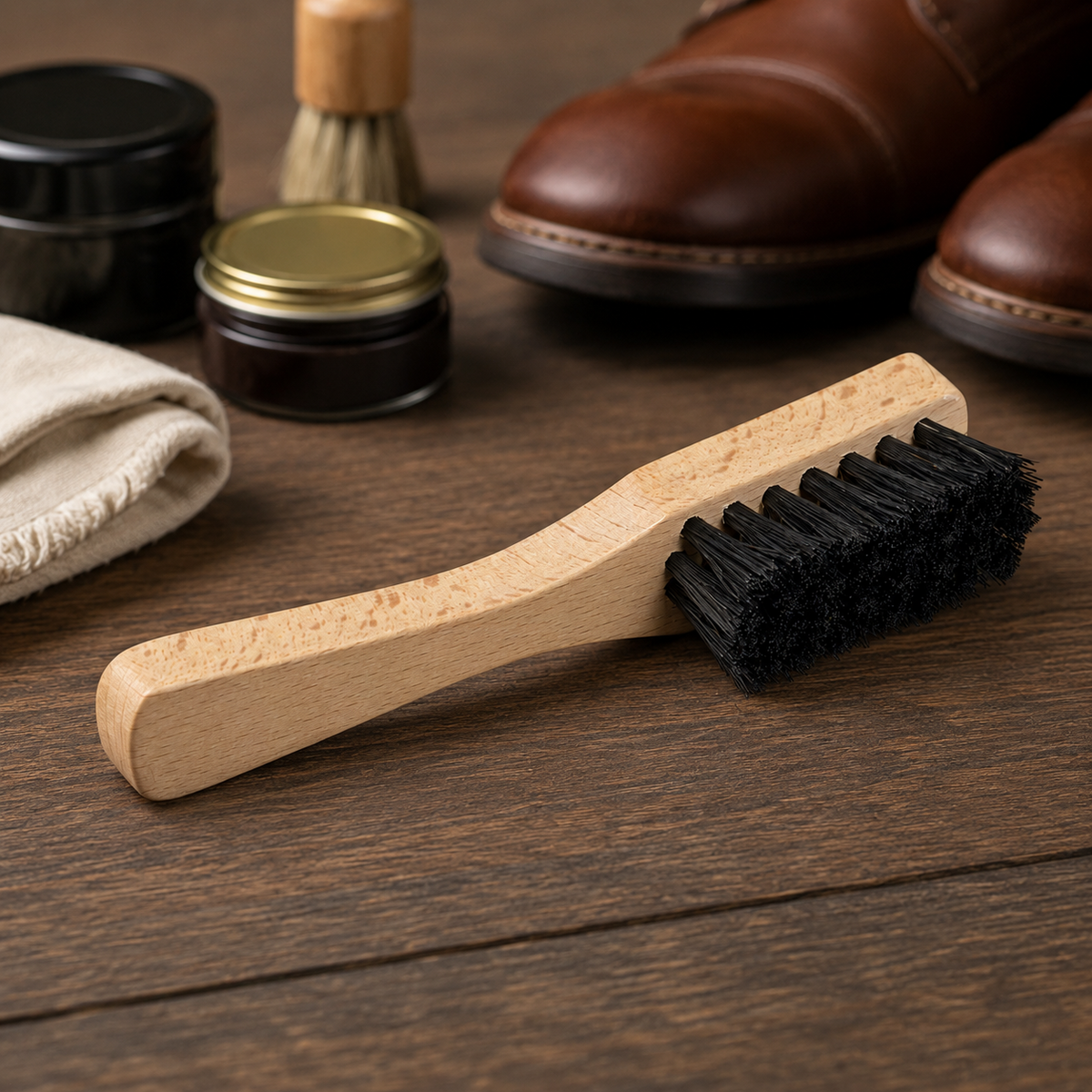 Saphir modderverwijderaarborstel schoenverzorging 15 cm beukenhouten handvat stijve borstelharen