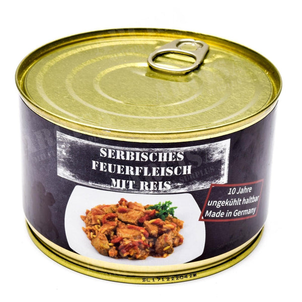Noodrantsoen Leger Survival Food ingeblikt Servisch varkensvleesvlees met rijst 400 g blik