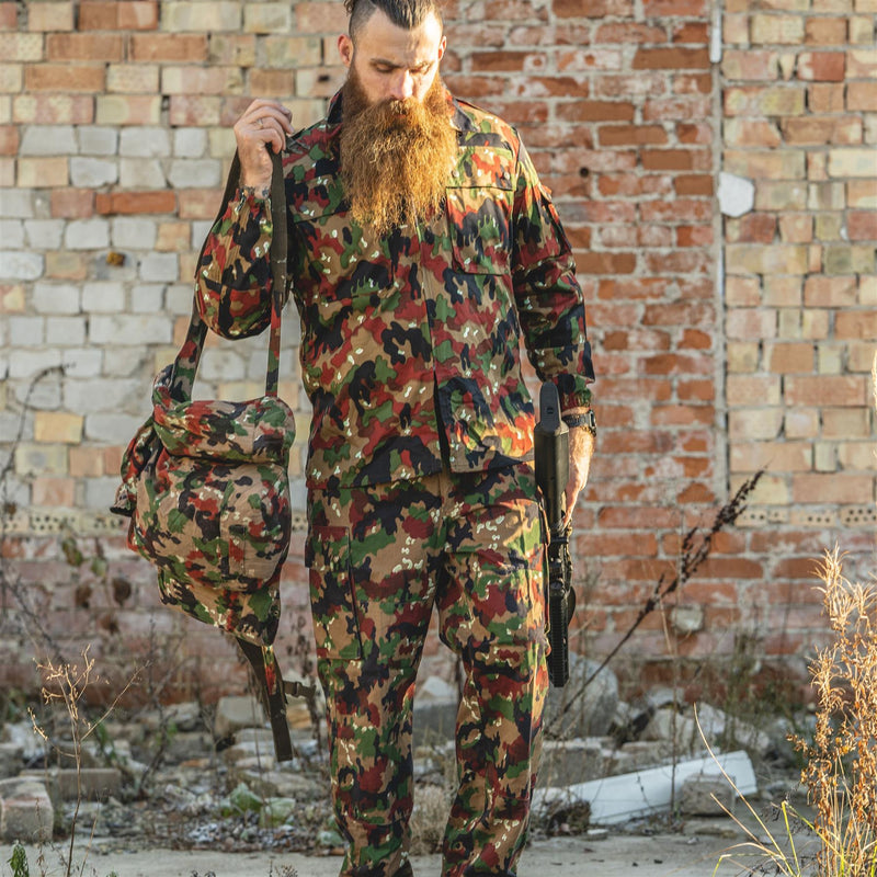 Origineel Zwitserse legerjack M83 Combat Field Alpenflage Camo -shirt met nipt