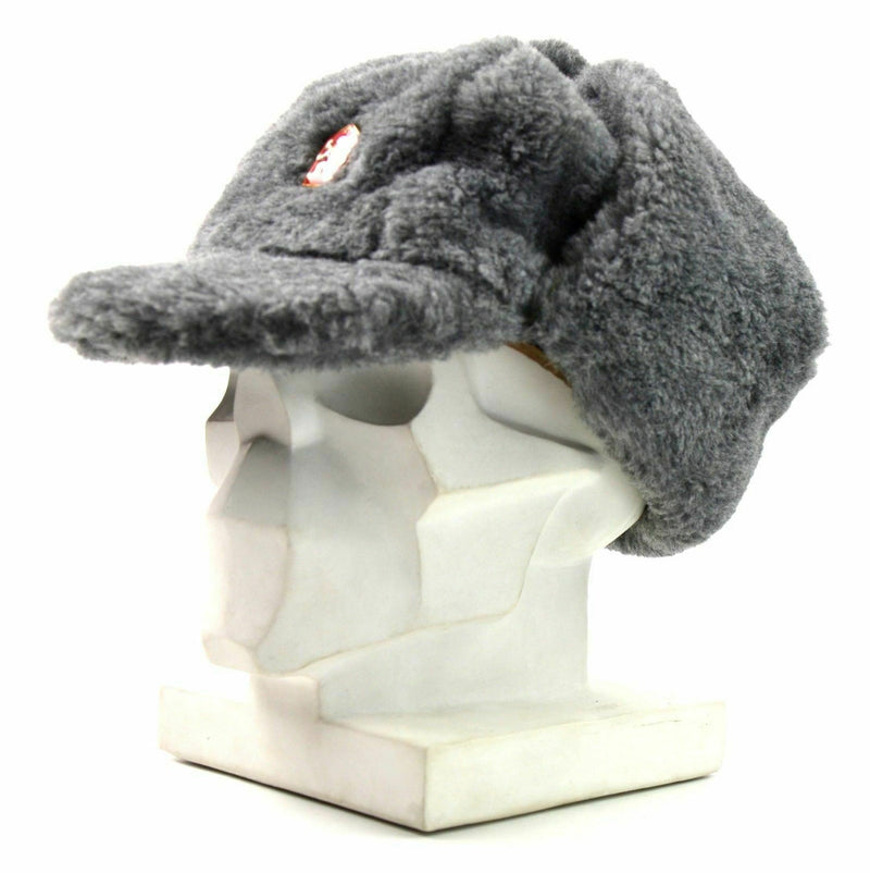 Echt Tsjechisch leger winterkap ushanka grijze bont warme hoed cz militaire isignia