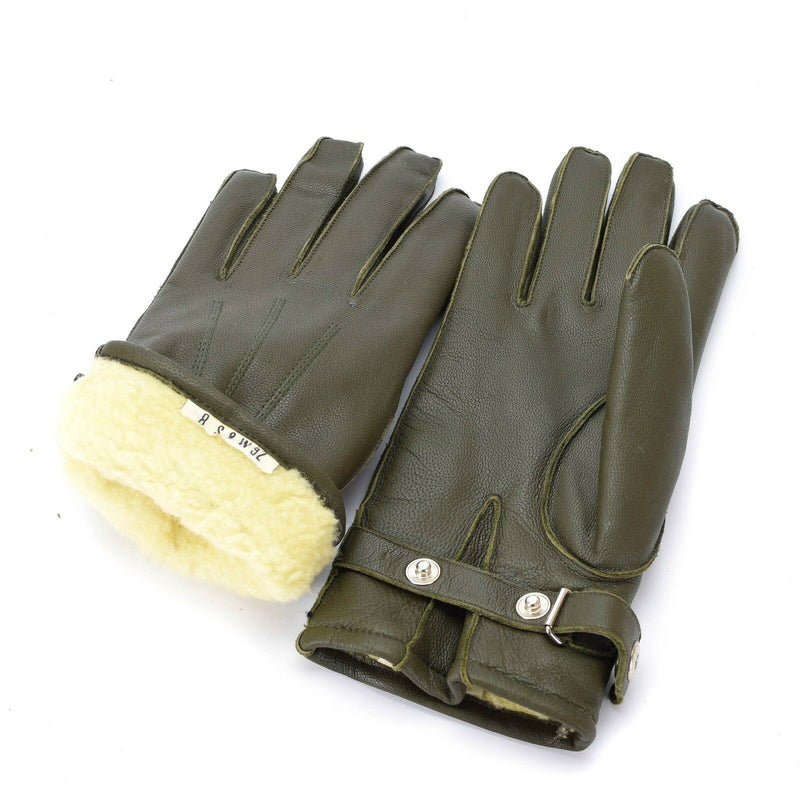 Echt Duitse politie -leer OD -handschoenen patrouilleren Olijf bekleed wol 100% winternieuw