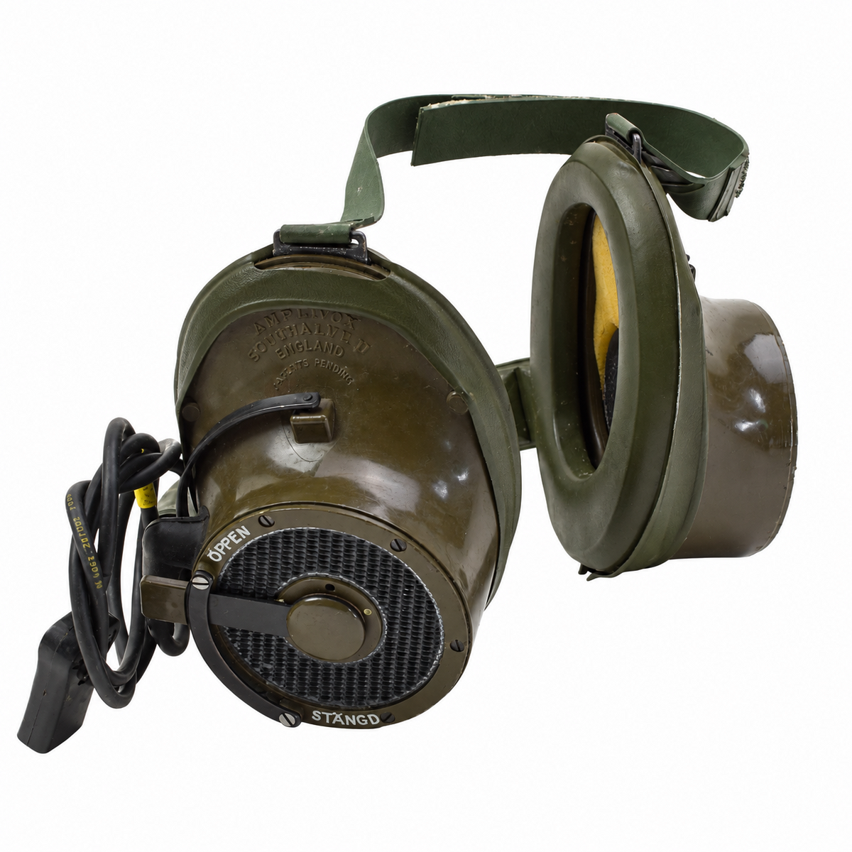 Originele Britse militaire Amplivox luchtvaartcommunicatie-headsetset vintage