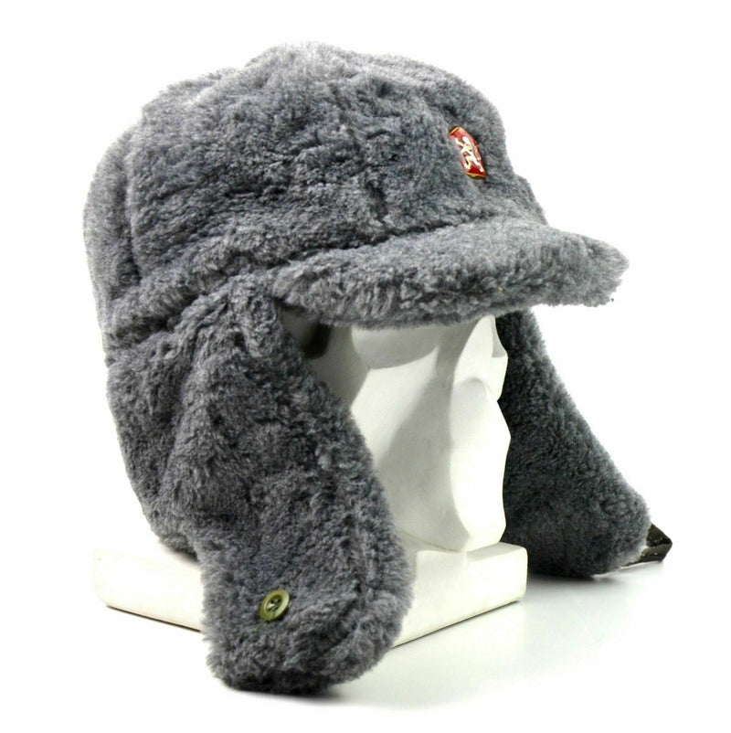 Echt Tsjechisch leger winterkap ushanka grijze bont warme hoed cz militaire isignia