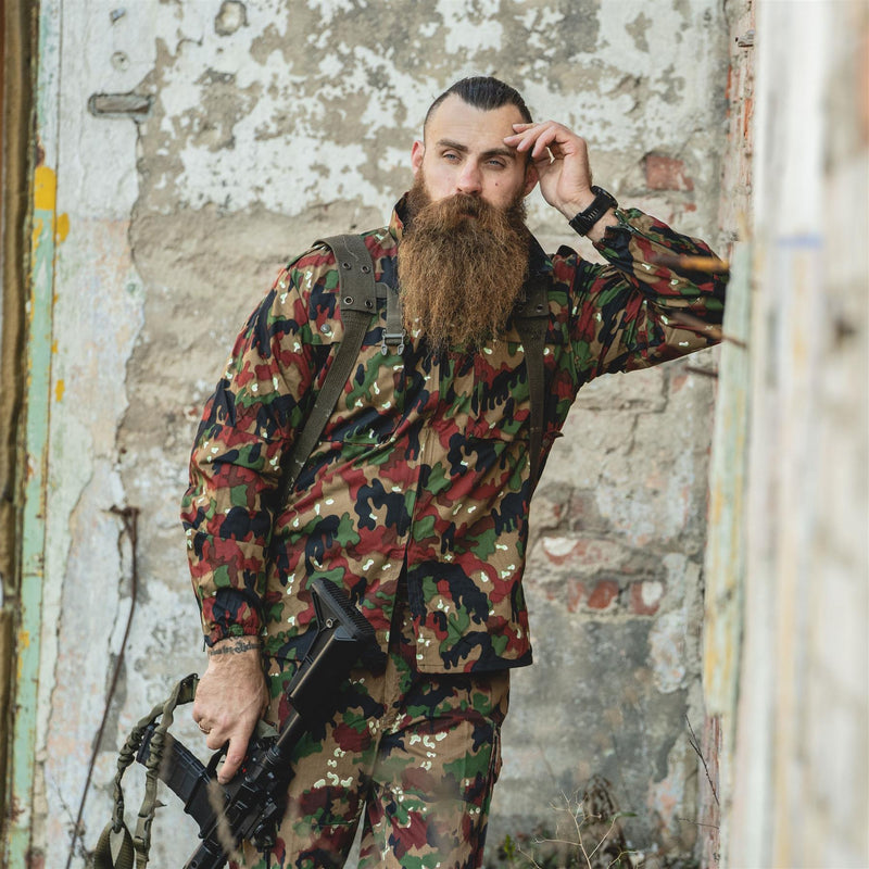 Origineel Zwitserse legerjack M83 Combat Field Alpenflage Camo -shirt met nipt