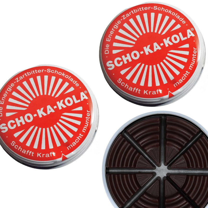 Duitse energie donkere chocolade Scho-Ka-Kola cafeïne & cola noot 100 g tin blikje