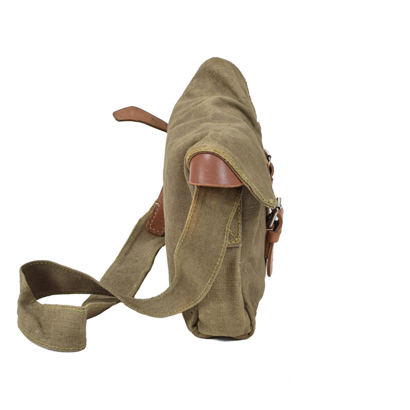 Originele Tsjechische militaire schoudertas canvas hulpprogramma lederen riemen vintage