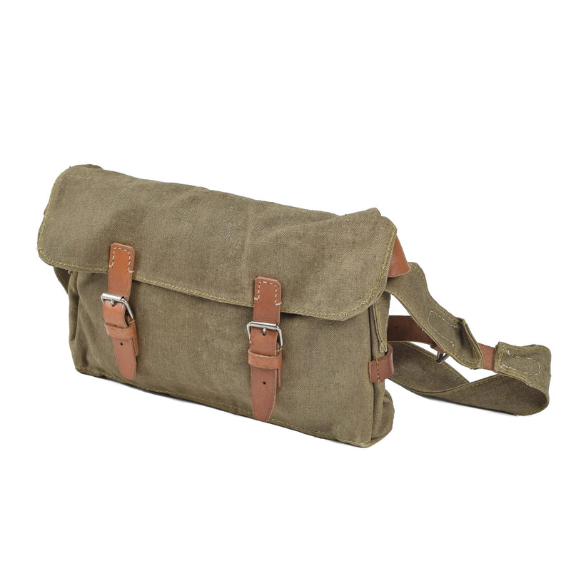 Originele Tsjechische militaire schoudertas canvas hulpprogramma lederen riemen vintage