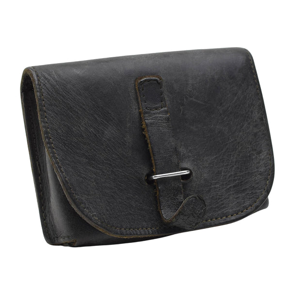 Origineel Italiaans militair tijdschrift Pouch Leather Metal Buckles Small Black