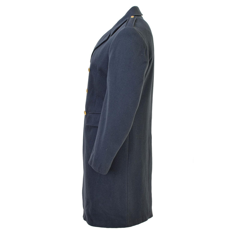 Originele Zweedse militaire blauwe overjas wol gouden knoppen vintage lange jas
