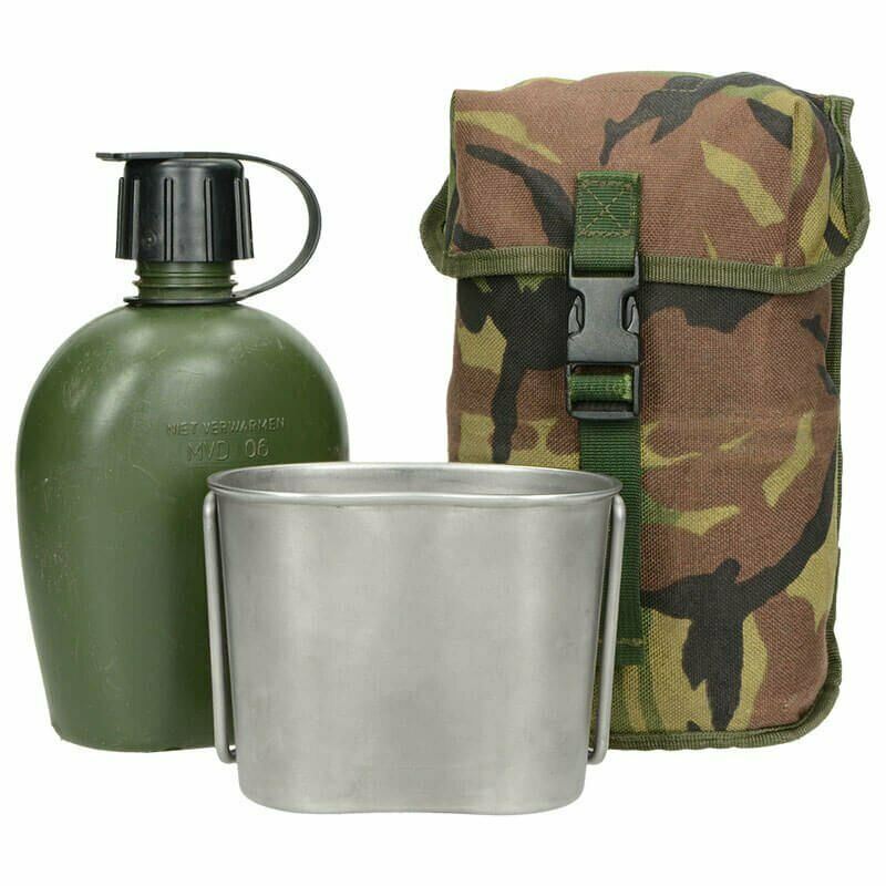 Echte Nederlandse leger kantine met zak & roestvrijstalen beker deksel dop dpm camo molle