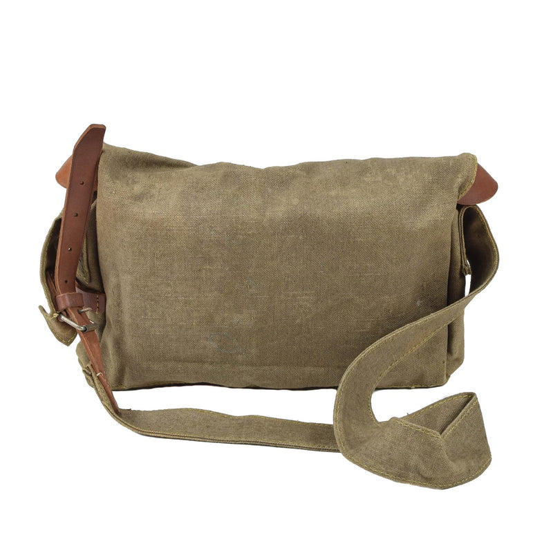 Originele Tsjechische militaire schoudertas canvas hulpprogramma lederen riemen vintage