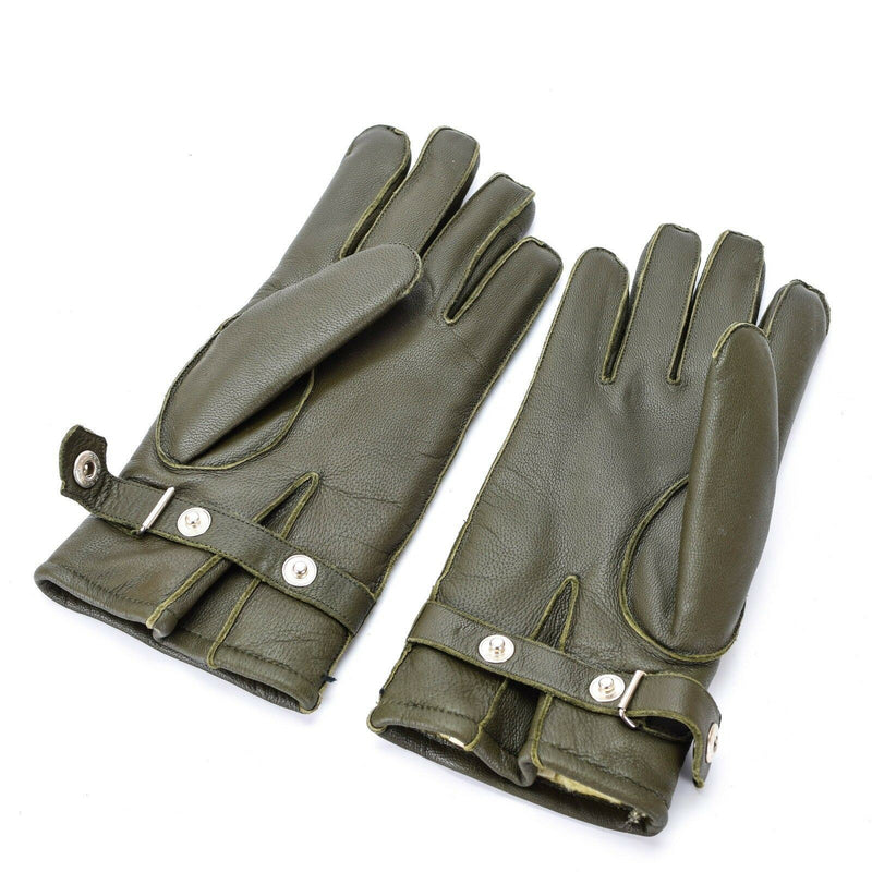 Echt Duitse politie -leer OD -handschoenen patrouilleren Olijf bekleed wol 100% winternieuw