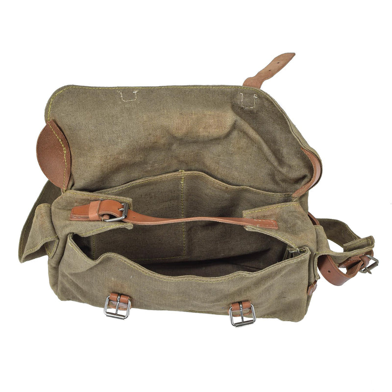 Originele Tsjechische militaire schoudertas canvas hulpprogramma lederen riemen vintage