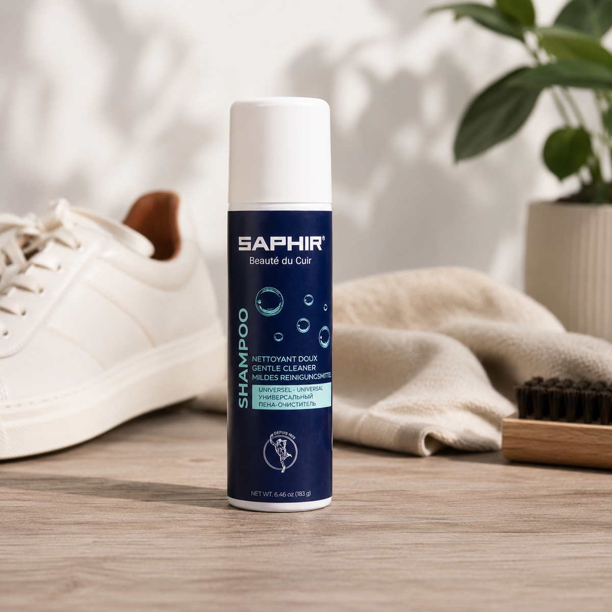 Saphir Active Foam Shampoo Cleaner 150ml Leer Textielverzorgingsschuim