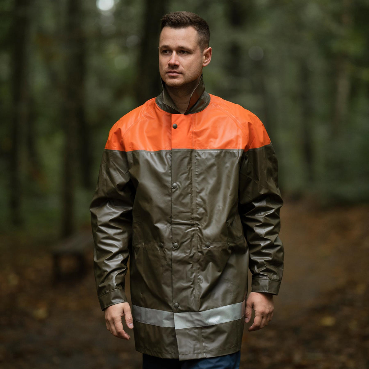 Origineel Zwitsers waterdicht regenjack voor civiele bescherming, lange jas olijfgroen