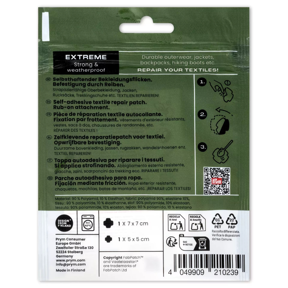 Prym FabPatch EXTREME zelfklevende reparatiepleisters waterafstotend zwart