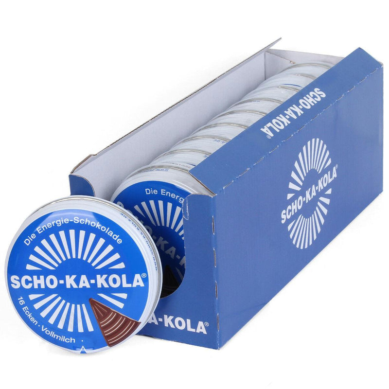 Duitse energie Melk chocolade Scho-Ka-Kola Volle Milk 100 G Tin Can Blauw