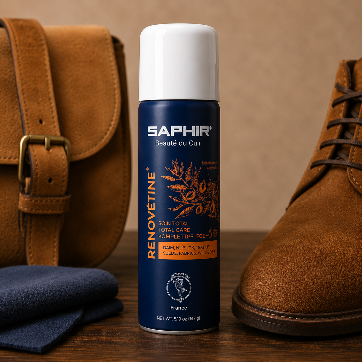 Saphir Renovétine Suede & Nubuck Renovator Spray 200ml Total Care Amandelolie