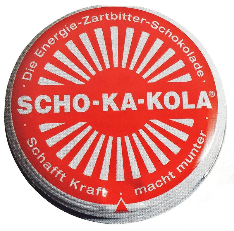 Duitse energie donkere chocolade Scho-Ka-Kola cafeïne & cola noot 100 g tin blikje