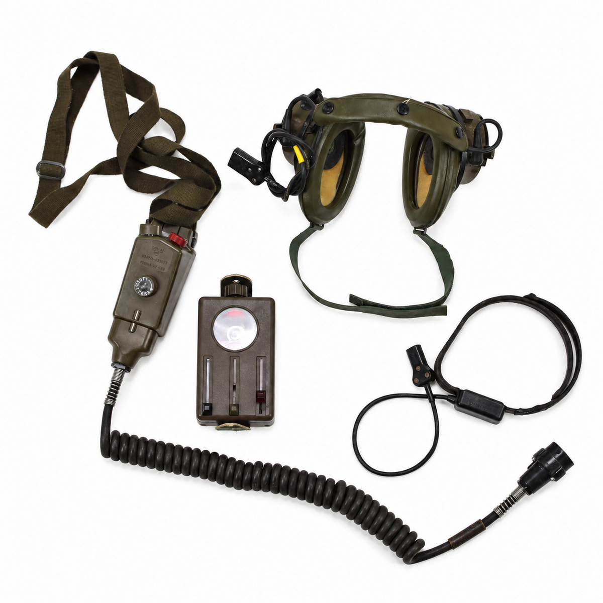 Originele Britse militaire Amplivox luchtvaartcommunicatie-headsetset vintage