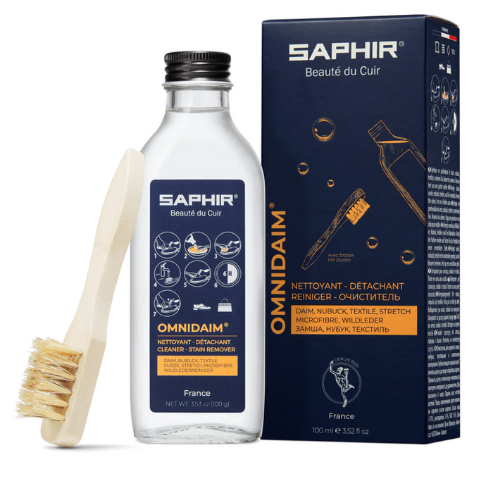 Saphir Omnidaim Suede Nubuck schoenreiniger, 100 ml neutrale borstel inbegrepen