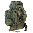 A.Blochl large 80L camo mountain hiking backpack with padded straps, hip belt, D-rings, and Molle loops for outdoor use.