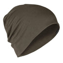 Olive drab A.Blochl lightweight merino wool beanie with slouchy fit for outdoor sports and helmet wear.