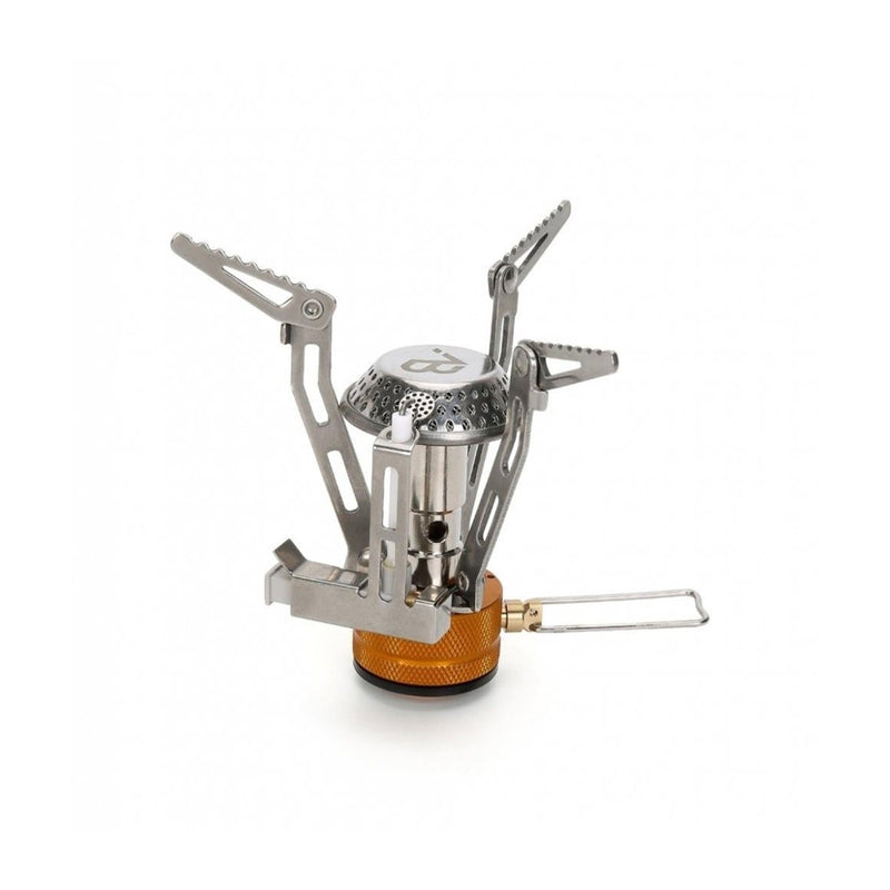 Foldable portable camping gas burner stove with piezo ignition and adjustable flame for outdoor cooking