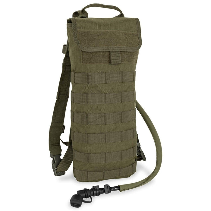 Olijfgroen A.Blochl TF1 drinkrugzak met een capaciteit van 3 liter, MOLLE-lussen en verwisselbare drinkslang voor wandelen en tactisch gebruik