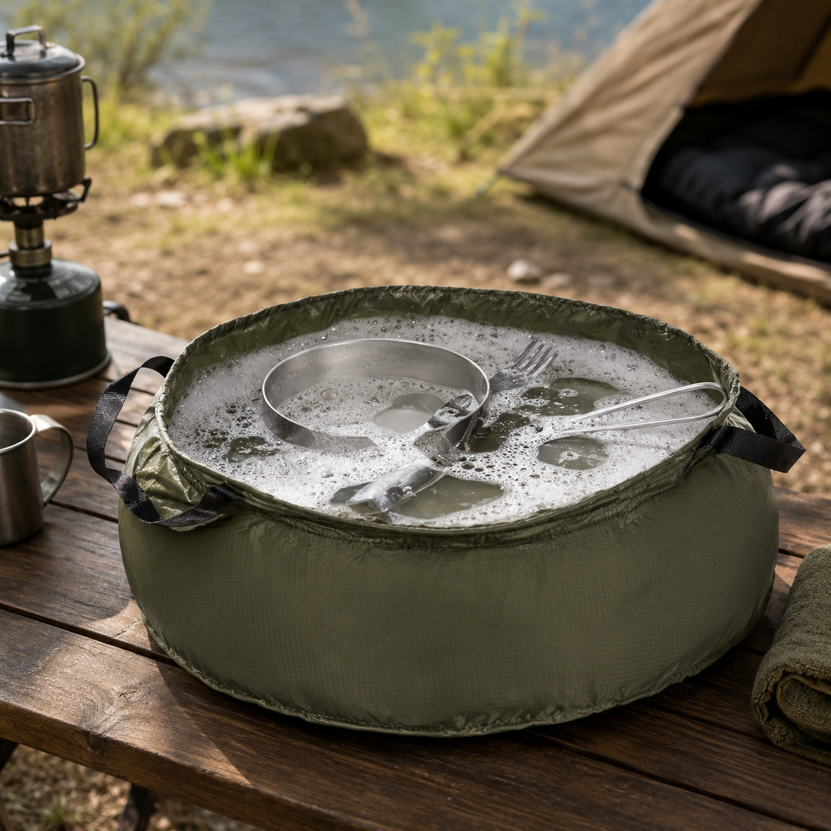 Mil-Tec Opvouwbare Nylon Kom 10L OD Groen Camping Wastafel Opvouwbaar