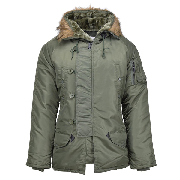 Mil-Tec Brand U.S. Militaire stijl Aviator Parka N3B Faux Fur Hooded Olive Nieuw