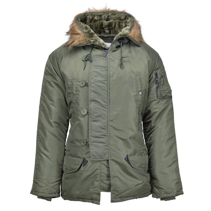 Mil-Tec Brand U.S. Militaire stijl Aviator Parka N3B Faux Fur Hooded Olive Nieuw