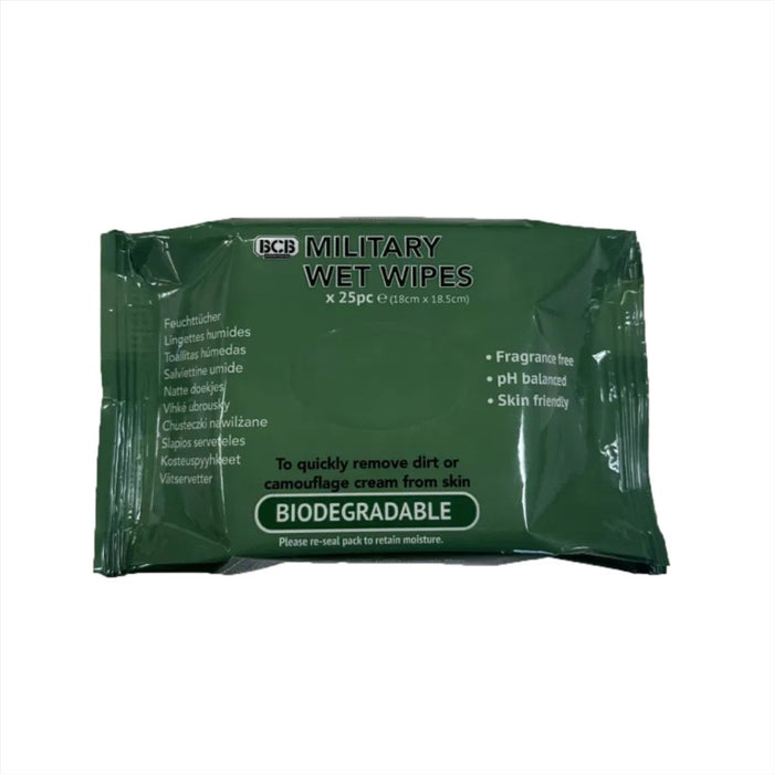 BCB Militaire vochtige doekjes, 25 stuks, biologisch afbreekbaar, huidvriendelijk, Ph-gebalanceerd - GoMilitar