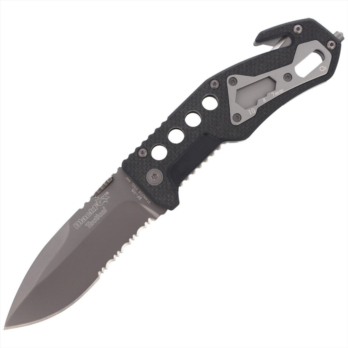 Black Fox BF-115 tactisch zakmes AISI 440-blad glasbreker G10-handvat