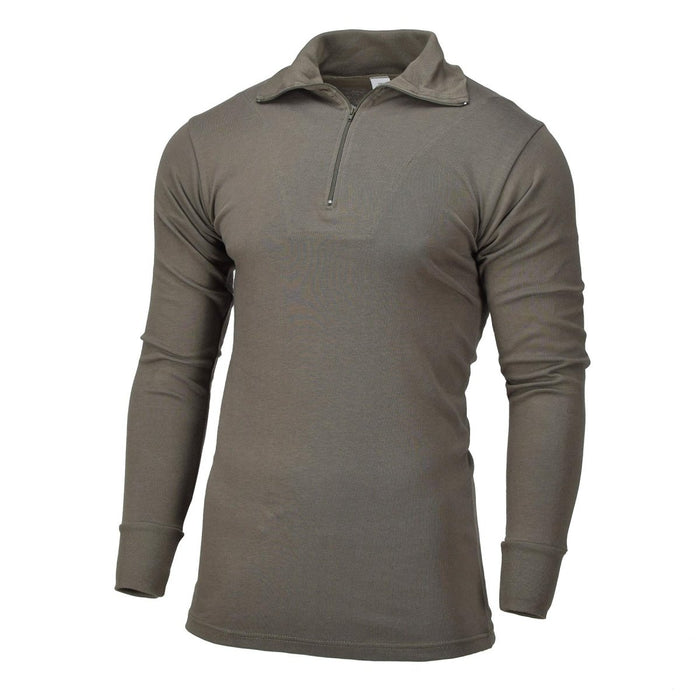 Olijfgroen Blohl Brand thermisch jersey shirt in militaire stijl met 1/4 ritssluiting, hoge hals en lange mouwen
