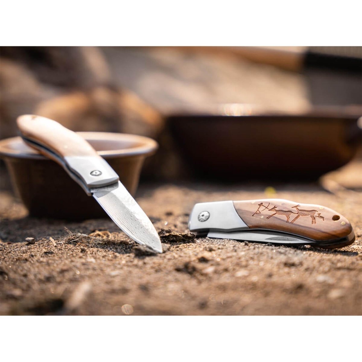 BOKER Caveman Steel zakmes 440A ongecoat staal versierd houten handvat