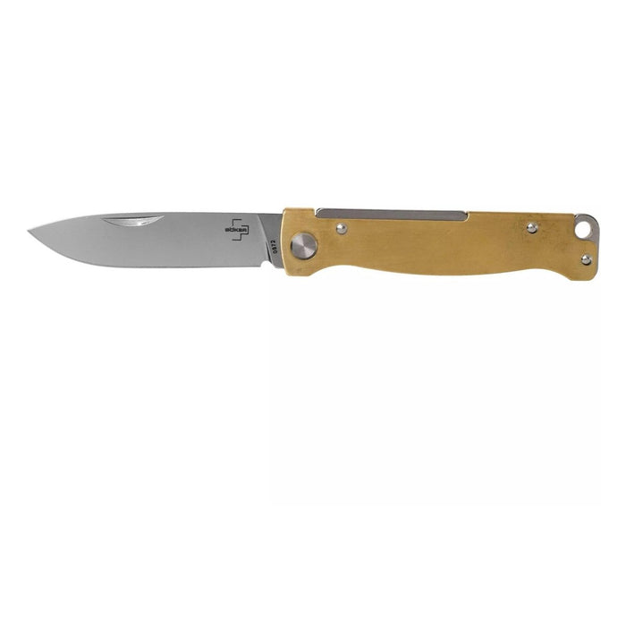 Boker Plus Atlas Slipjoint Zakmes Gesatineerd Drop Point Messing handvat - GoMilitar