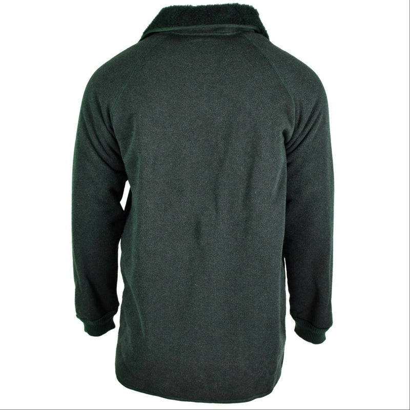 military surplus parka liner from the back in olive color fleece material