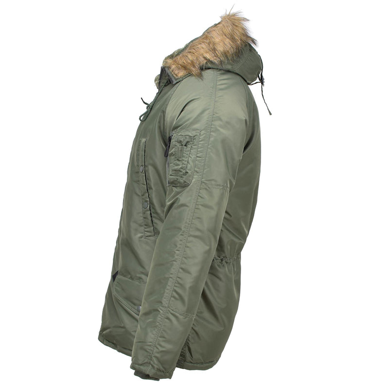 Mil-Tec Brand U.S. Militaire stijl Aviator Parka N3B Faux Fur Hooded Olive Nieuw