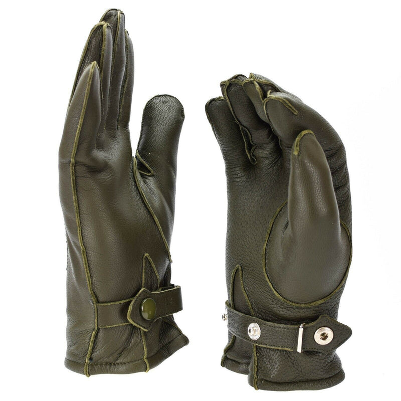 Echt Duitse politie -leer OD -handschoenen patrouilleren Olijf bekleed wol 100% winternieuw