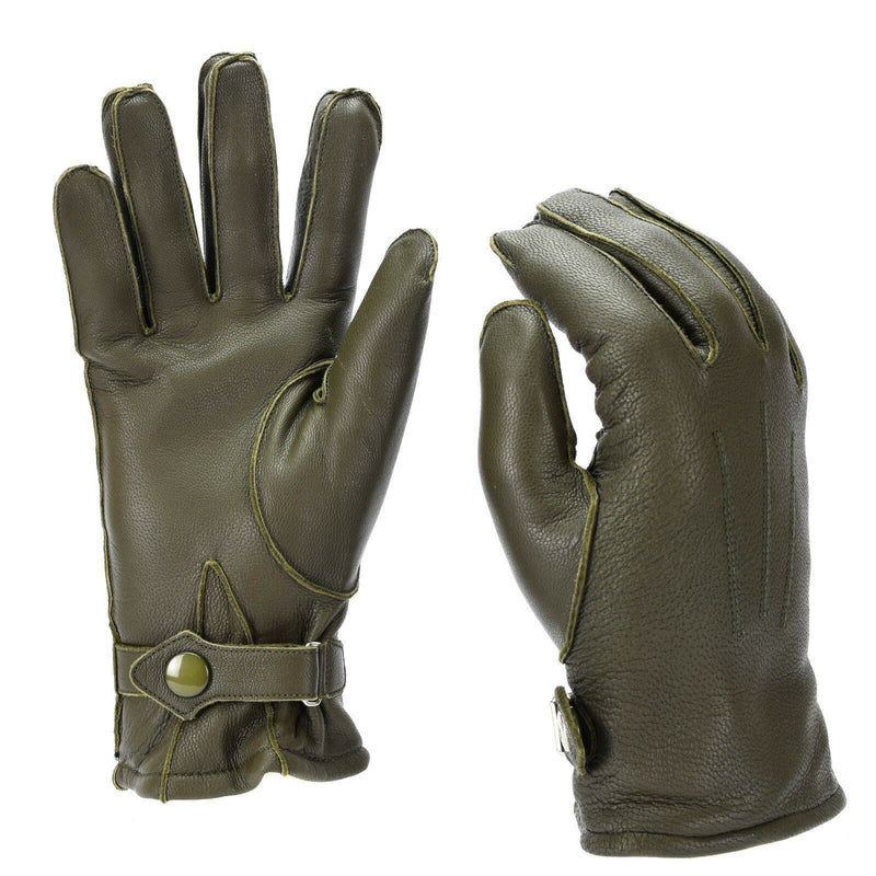 Echt Duitse politie -leer OD -handschoenen patrouilleren Olijf bekleed wol 100% winternieuw