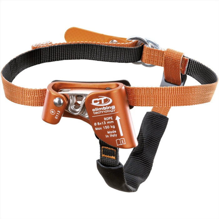 Klimtechnologie QUICK STEP-S rechtervoetstijgklem met verstelbare oranje riem voor touwklimmen van 8-13 mm en veiligheid