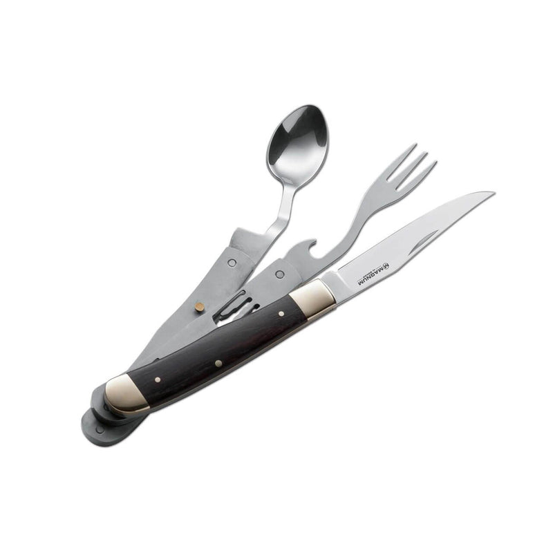 Boker bon eetlust pocket bestek set mes lepel vork 440a staal houten handgreep